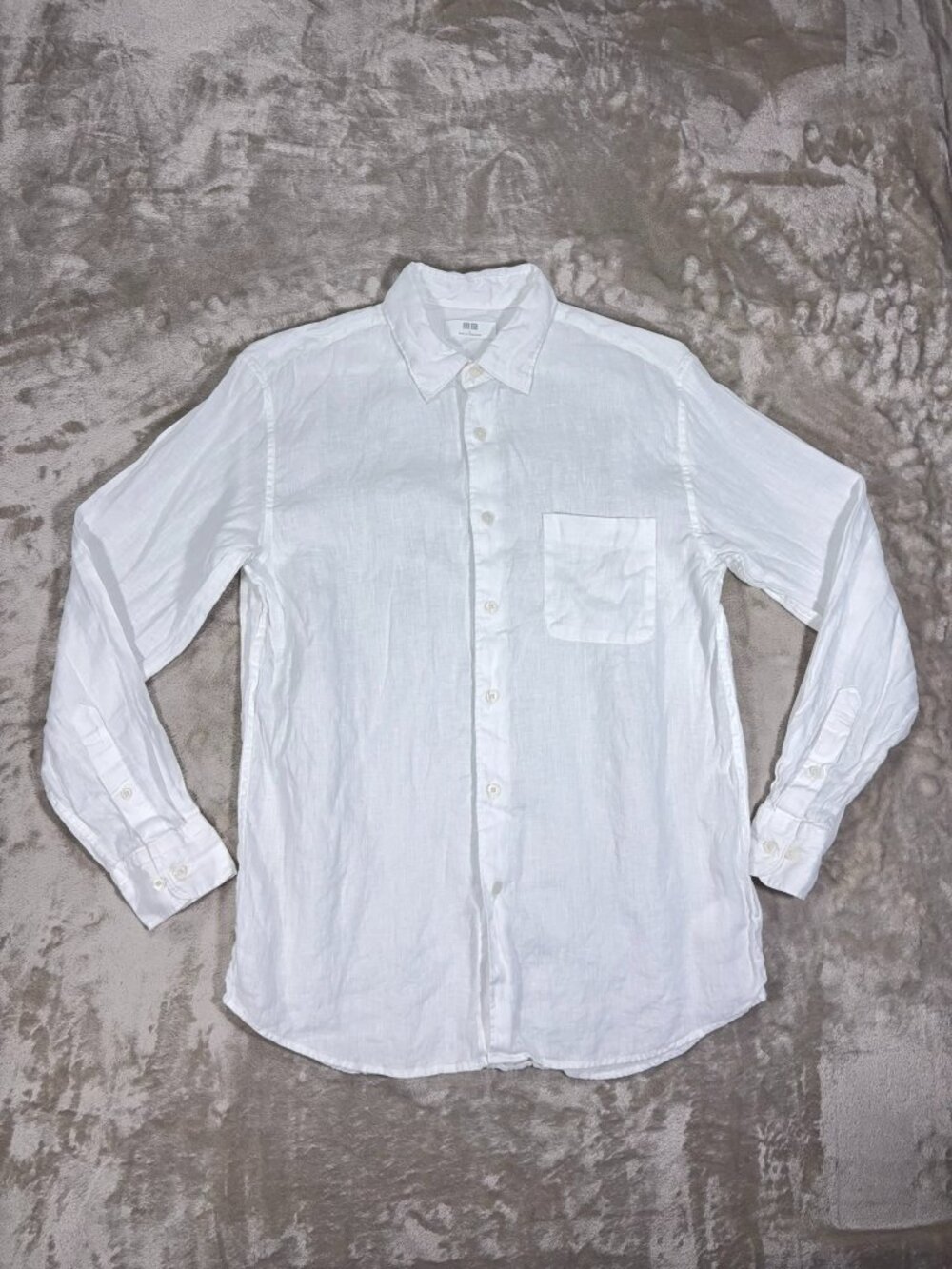 Uniqlo Men's Button Down Shirt Long Sleeve Hemp White - Size Large
